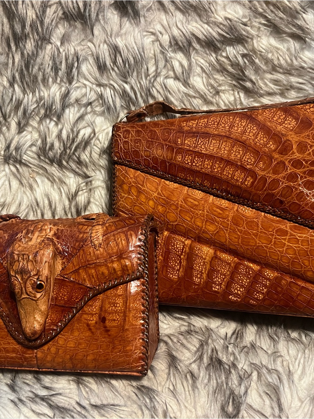 Vintage Brown CAIMAN & ALLIGATOR PURSES(2)(1 missing strap)